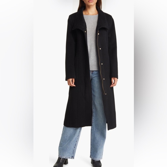 NWT Cole Haan Signature Slick Belted Long Coat Wool Blend Zip Snap Size 6 - Picture 5 of 16
